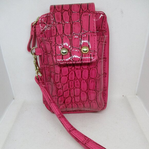 Pink Embossed Wallet Cellphone Case Cigarette Case Wristlet Photo Credit Card - Picture 1 of 12